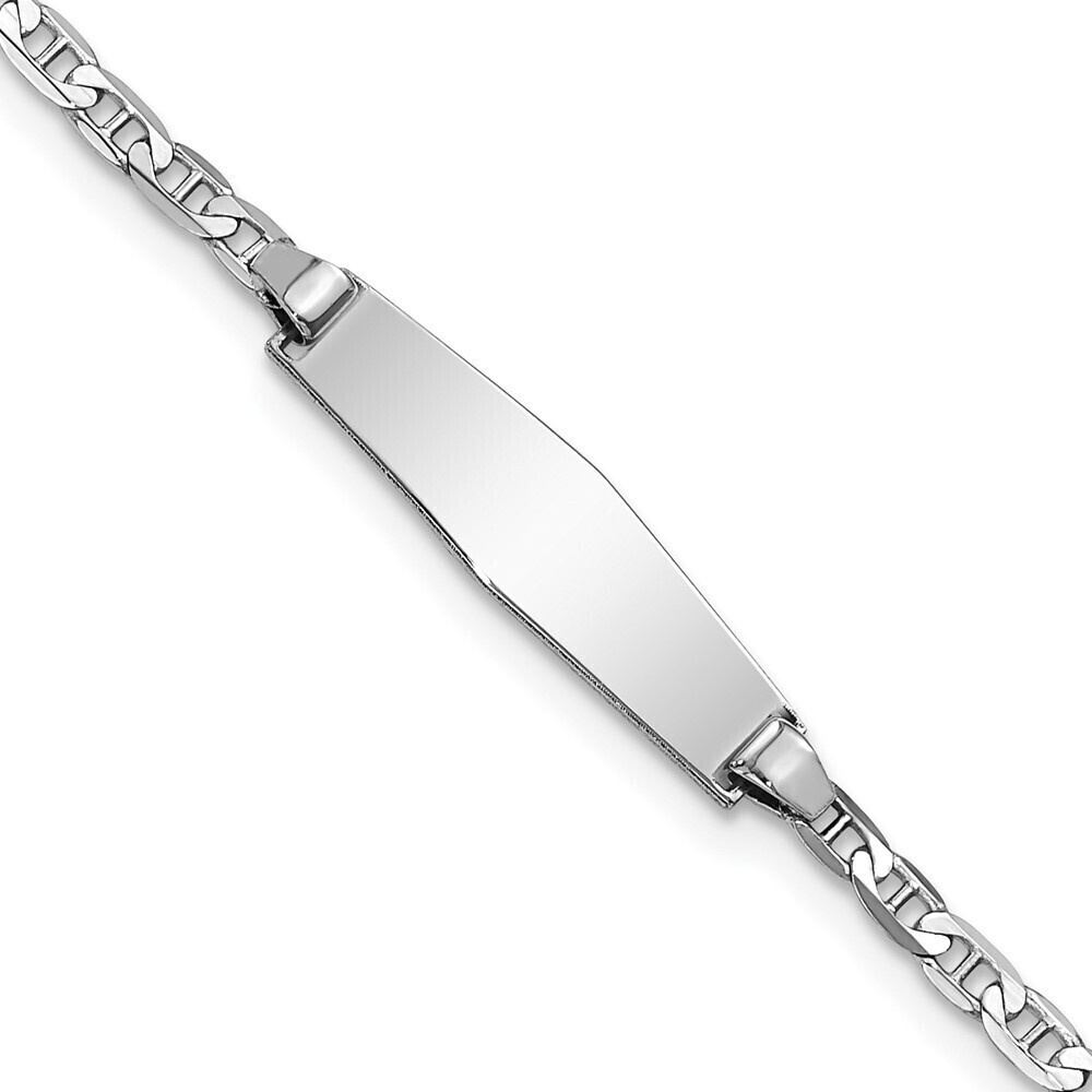 Kazi Luxury 14k WG Soft Diamond Shape Anchor Link ID Bracelet